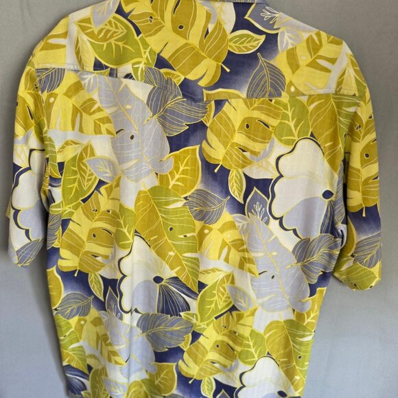 Tommy Bahama Shirt Men’s 100% Silk Hawaiian Floral Palm Fronds Yellow Blue Sz L - Picture 5 of 6